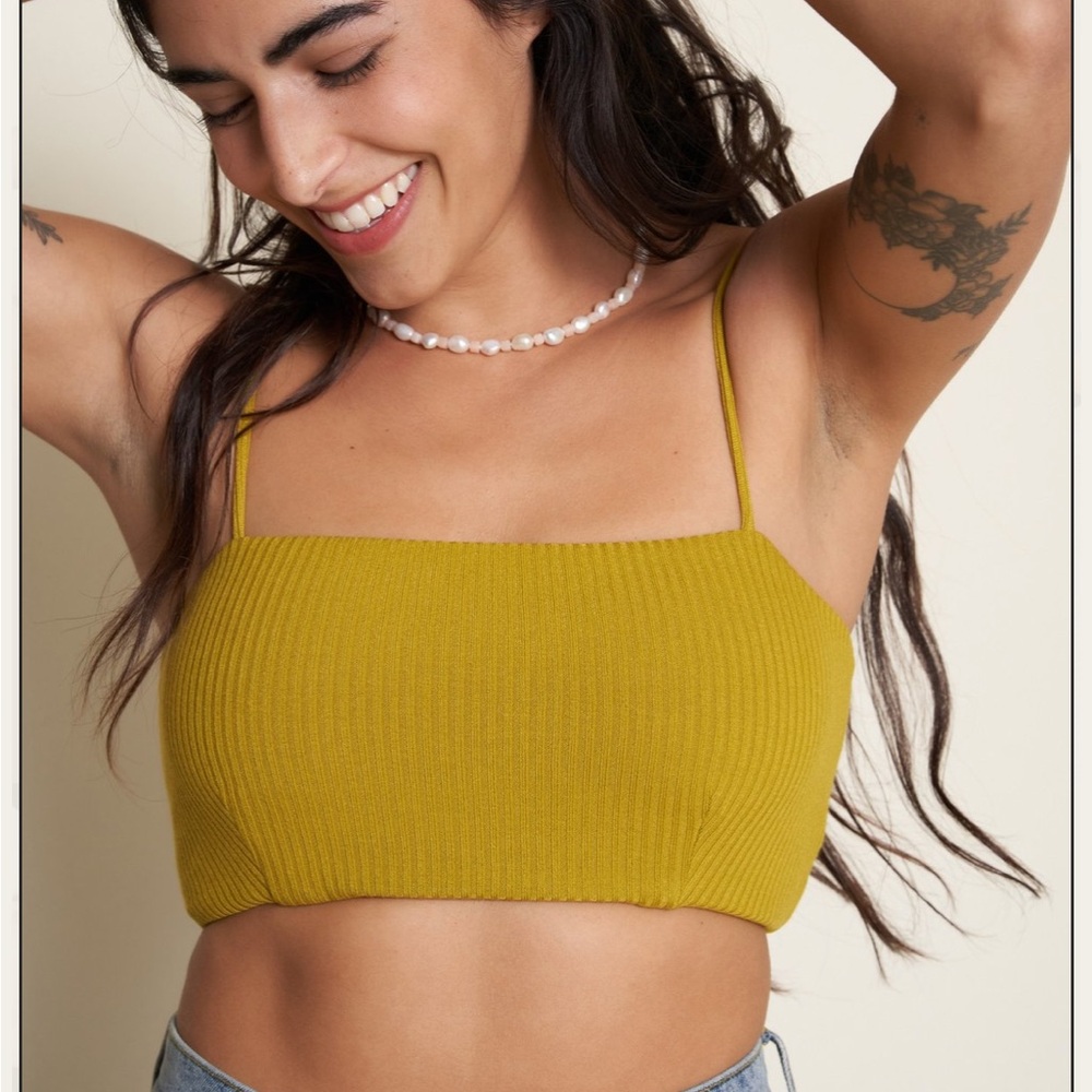 Whimsy + Row Lennon Ribbed Crop Top in Chartreuse, L.